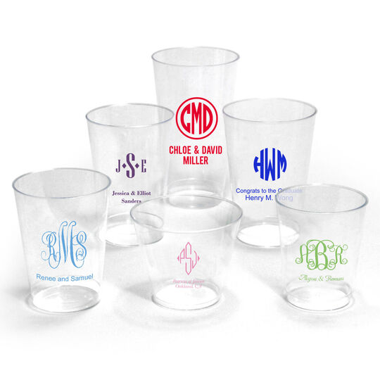 Pick Your Three Letter Monogram Style with Text Clear Plastic Cups